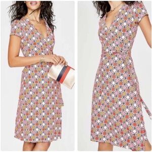 BODEN Joanna Wrap Dress 10L Floral Pink Preppy Classic Short Sleeve Easter Boho
